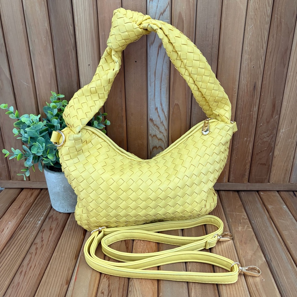 Hobo Woven Shoulder Bag | Slouchy Crossbody Strap in Butter Yellow - Picture 4 of 9